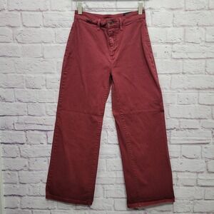 Vince Women's Wide Leg Crop Trouser Pants Size 26‎ 100% Cotton Denim Dark Red